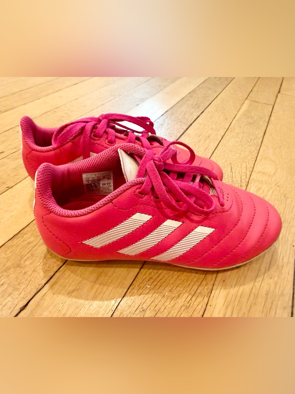 Adidas Kids Hot Pink Soccer Cleatss with White Stripes